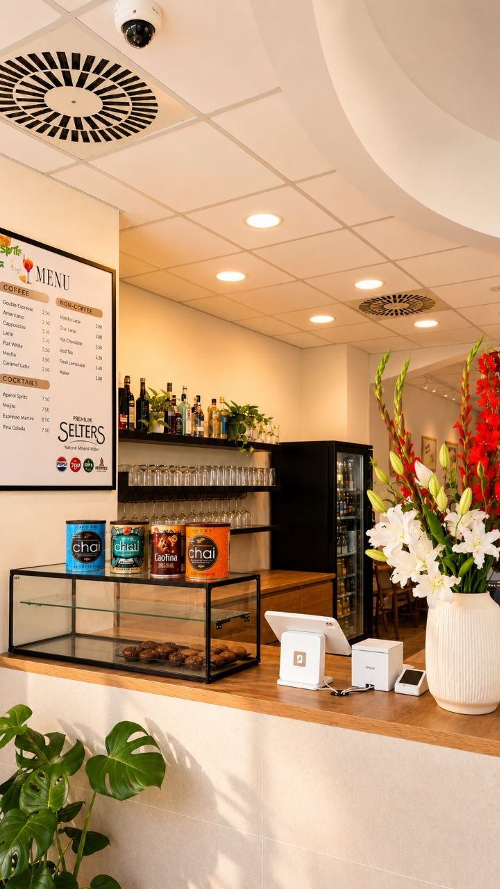 Agora Café Innenraum mit warmem Licht